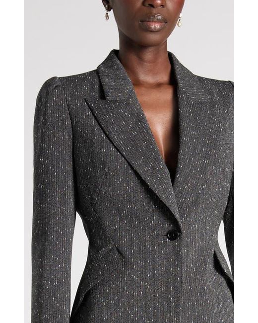 McQueen Gray One-Button Puff Sleeve Stretch Wool Jacket