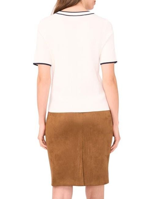 Halogen® White Tipped Short Sleeve Crewneck Sweater