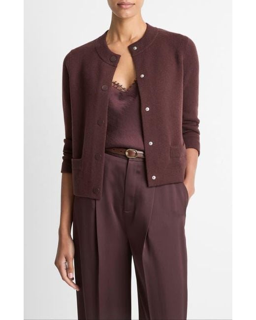 Vince Women's Purple Shrunken Wool Cashmere Snap Cardigan