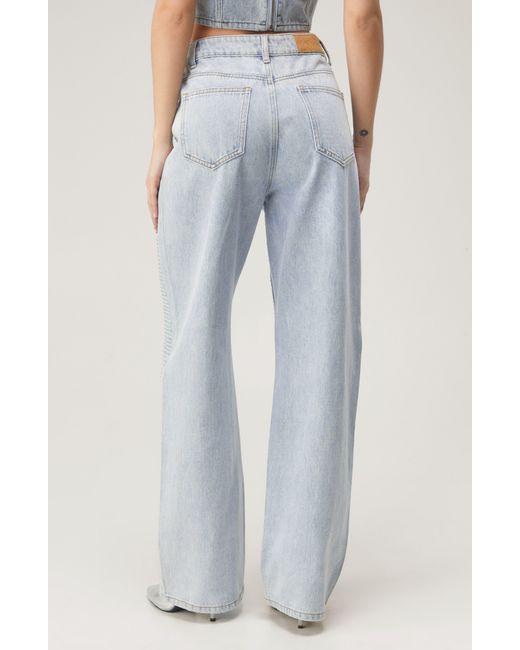 Nasty Gal Blue Embellished Relaxed Wide Leg Jeans