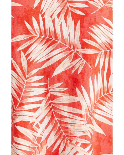 Jones New York Red Frond Print Notch Neck Linen Blend Top