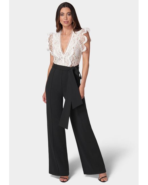 Bebe Blue Ruffle Lace Jumpsuit