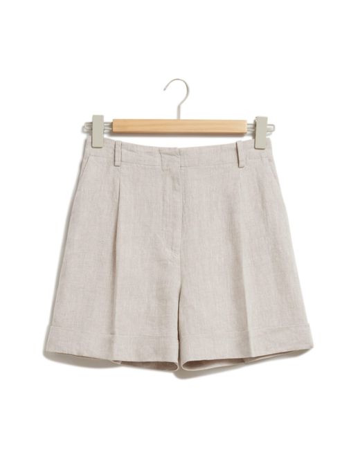 & Other Stories Natural & Pleated High Waist Linen Shorts