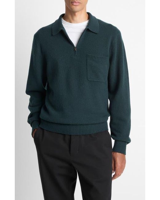 Vince Blue Long Sleeve Quarter Zip Polo Sweater for men