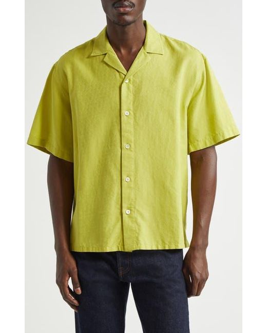 The Elder Statesman Green Silk & Cotton Jacquard Camp Shirt for men