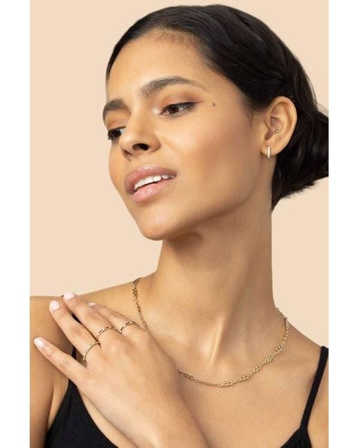 Oradina Metallic 14K Twin Row Diamond Mini Hoops