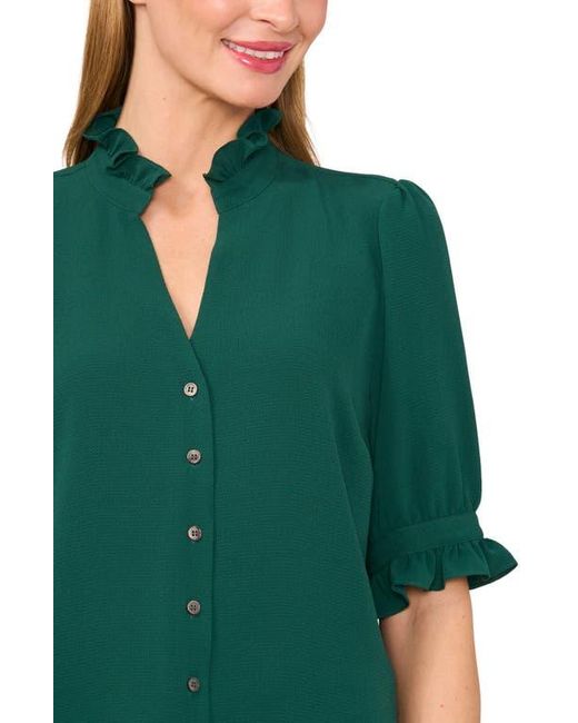 Cece Green V-Neck Button-Up Shirt