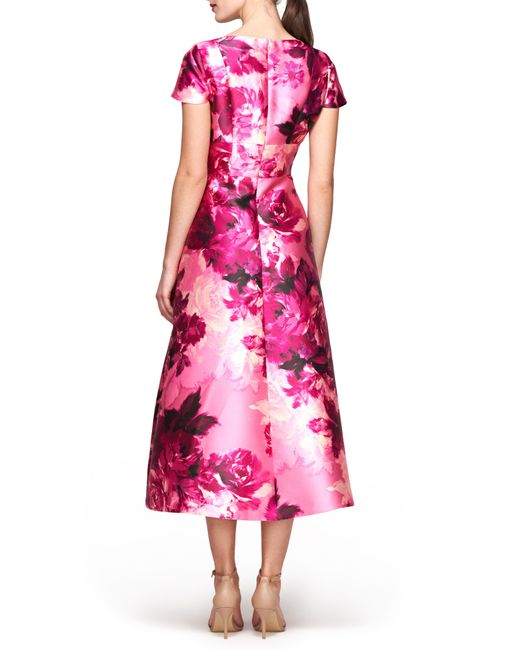 Kay Unger Pink Tierney Floral Midi Dress