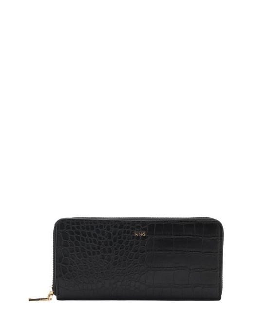 Mango Black Croc Embossed Faux Leather Wallet