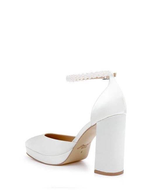 Badgley Mischka White Embellished Ankle Strap Platform Pump