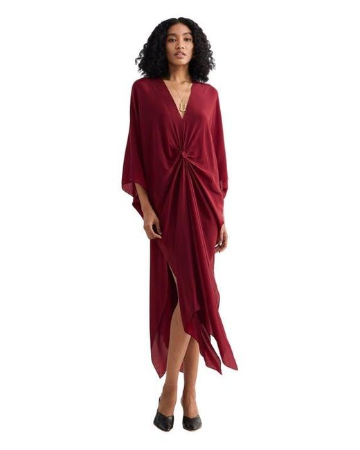 REISTOR Red Front Twist Kaftan Dress