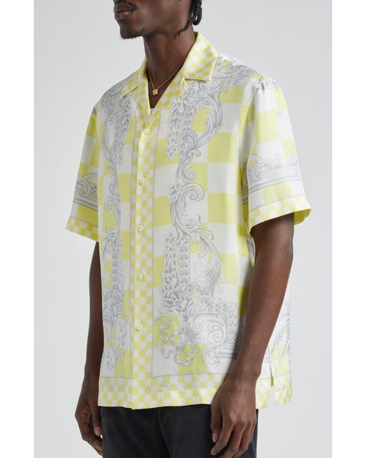 Versace Multicolor Medusa Check Short Sleeve Silk Button-up Shirt for men