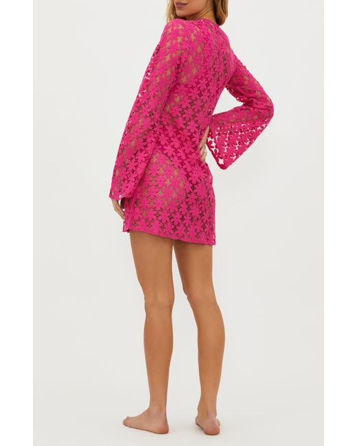 Beach Riot Pink Goldie Lace Long Sleeve Cotton Blend Cover-up Dress