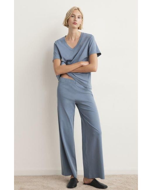 Mango Blue Solid Cotton Pajama Pants