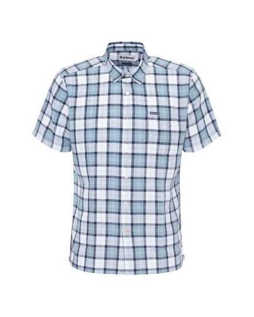 Barbour Blue Midfield Plaid Short Sleeve Lyocell & Linen Button-Up Shirt for men