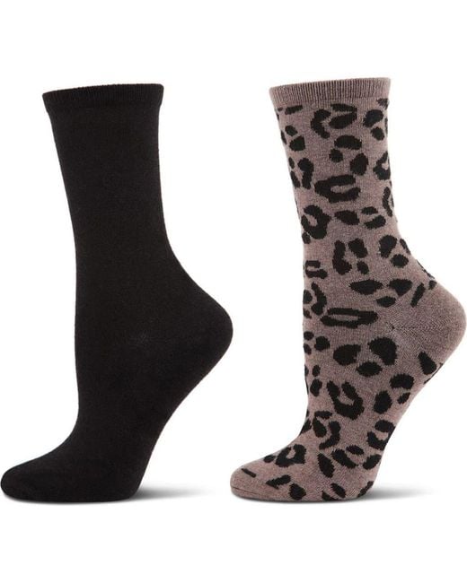 Memoi Black Leopard Assorted 2-Pack Crew Socks
