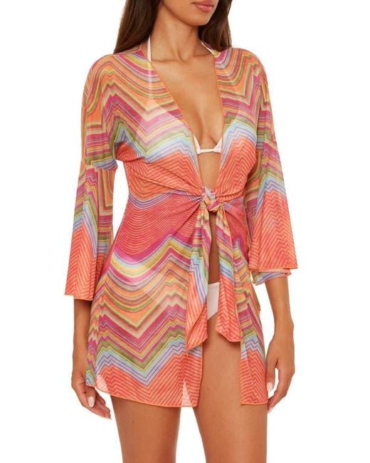 Becca Red Summer Sunrise Tie Front Tunic