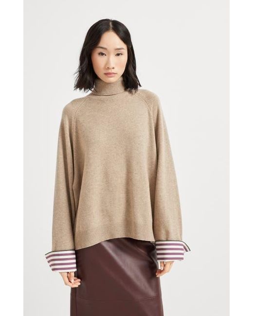 Brunello Cucinelli Natural Turtleneck Sweater With Monili