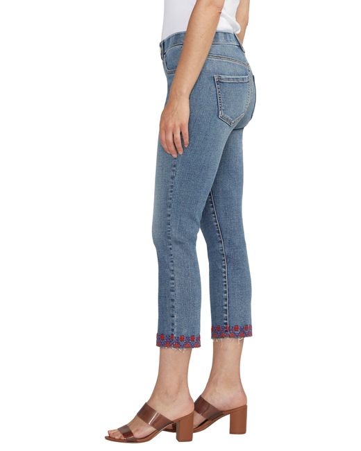 Jag Blue Maya Embroidered Raw Hem Pull-on Mid Rise Capri Jeans
