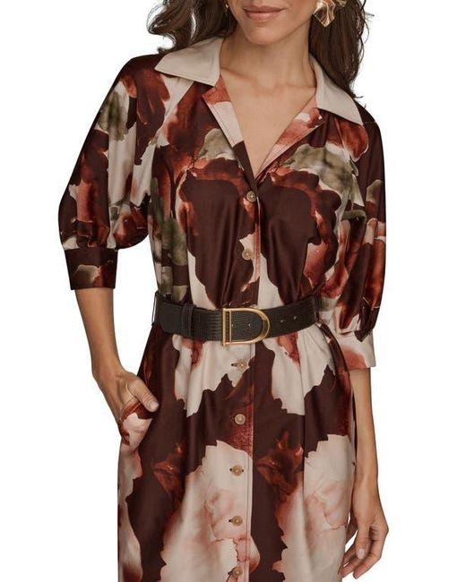 Donna Karan Brown Floral Print Belted Shirtdress