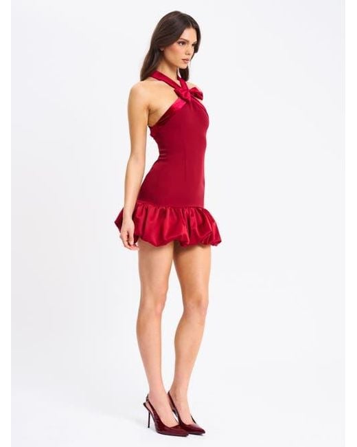 Miss Circle Red Barbra Cross Straps Bodycon Mini Dress With Bubble Hem