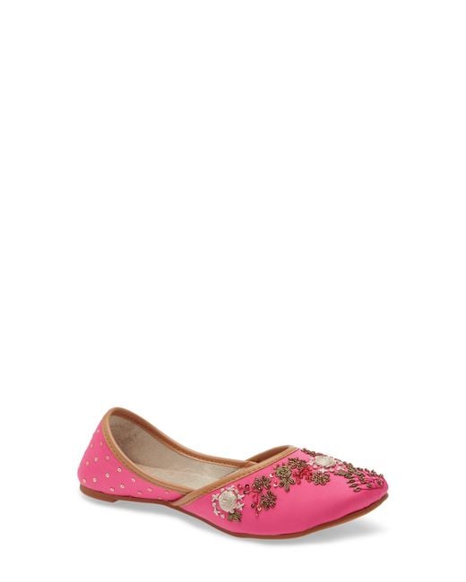 Fuchsia Pink Matilda Embroidered Jutti Flat