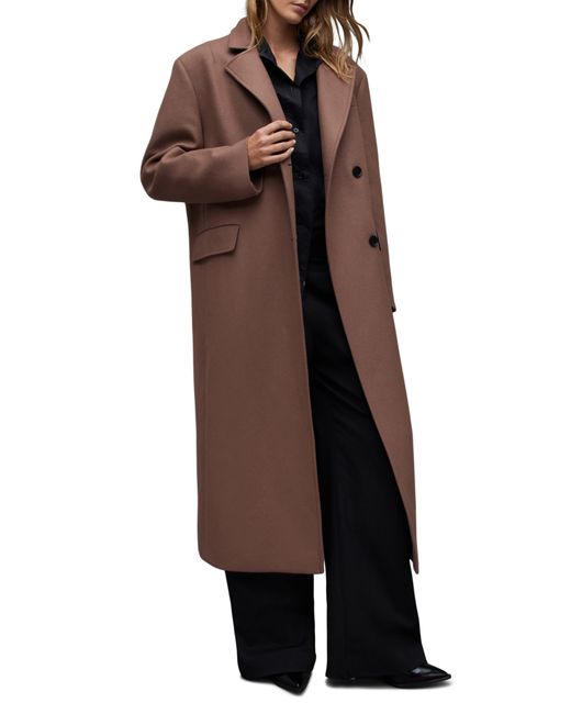 AllSaints Brown James Wool Blend Longline Coat