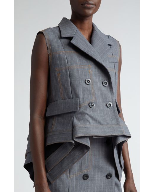 Sacai Black Pinstripe Double Breasted Vest