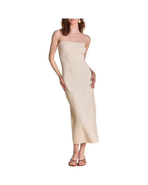 Endless Rose Natural Embellished Strapless Knit Midi Dress