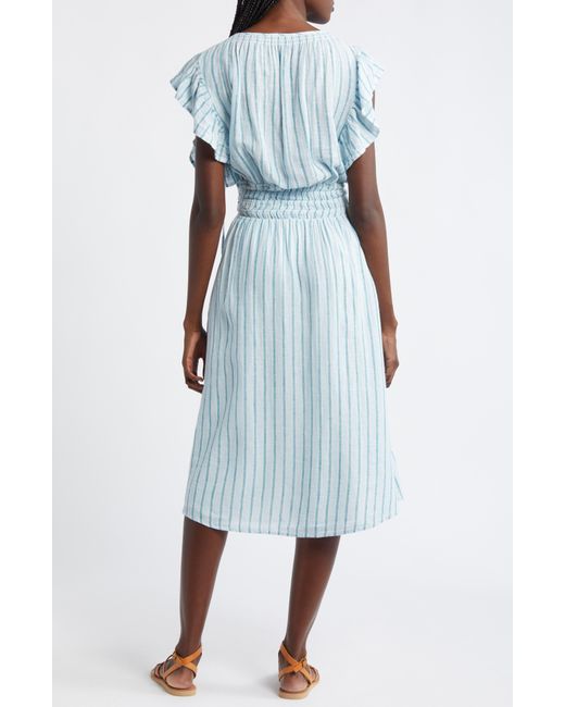 Rails Blue Iona Stripe Linen Blend Midi Dress