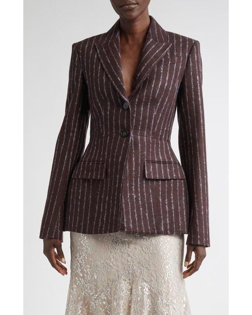 Erdem Brown Pinstripe Fitted Single Breasted Wool & Mohair Blend Blazer