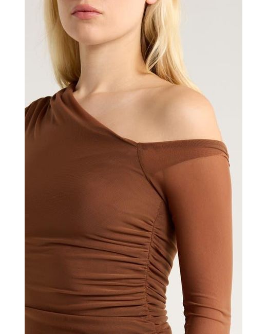 Nia Lyra One-Shoulder Long Sleeve Dress in Brown | Lyst