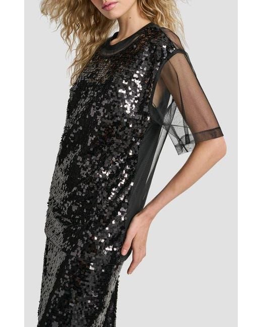 DKNY Black Layered Mesh Sequin Top