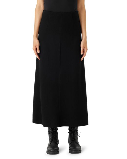 Eileen Fisher Black Boiled Wool A-line Skirt
