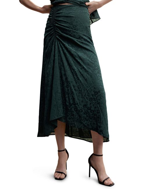 Mango Green Gathered Jacquard Midi Skirt