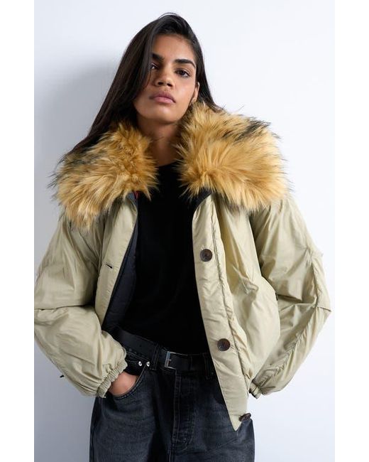 TOPSHOP Multicolor Reversible Bomber Jacket With Faux Fur Collar