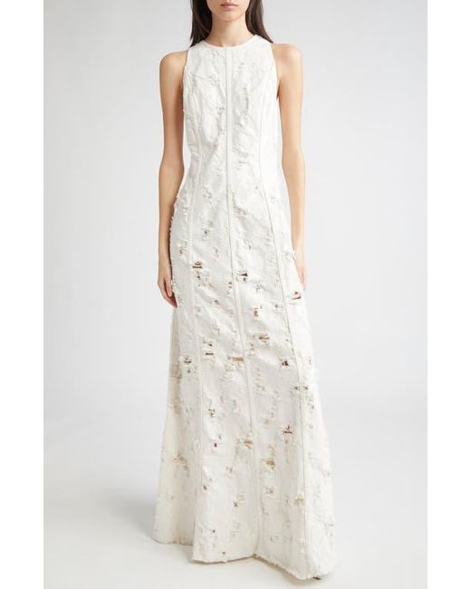 ワンピース HAIKURE DODIE SLEEVELESS DRESS IN DESTROYED DENIM Haikure Dodie Bull Destroy Denim Maxi Dress in White | Lyst