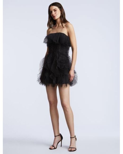 BCBGMAXAZRIA Black Solid Cascade Mini Dress