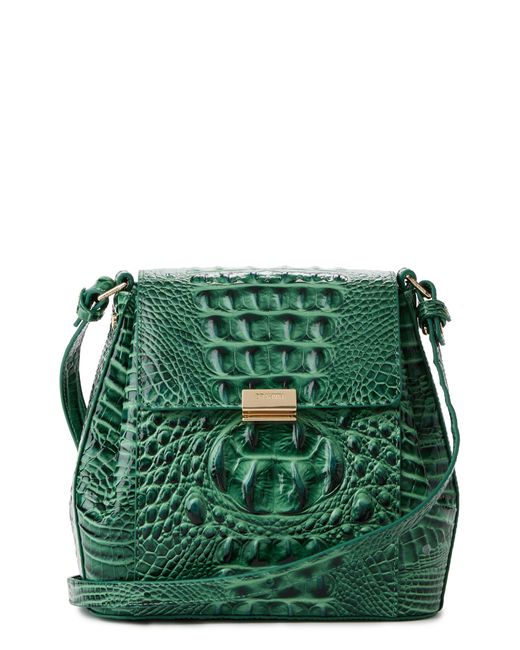 Brahmin Green Margo Croc Embossed Leather Crossbody Bag