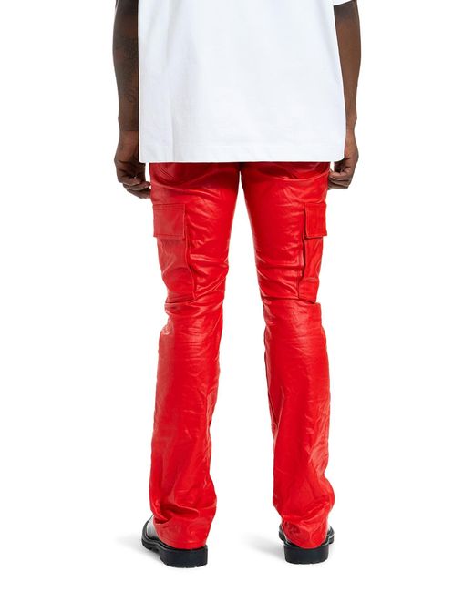 Purple Brand Red Patent Film Coated Bootcut Cargo Pants for men