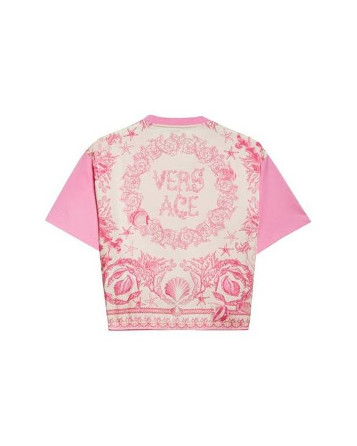 Versace Pink Barocco Safety Pin Crop T-Shirt