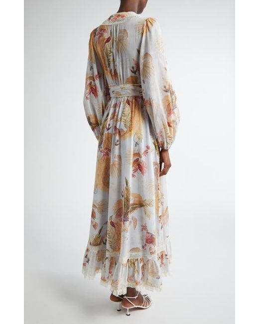 Zimmermann White Ascension Frill Lace Trim Floral Long Sleeve Maxi Dress