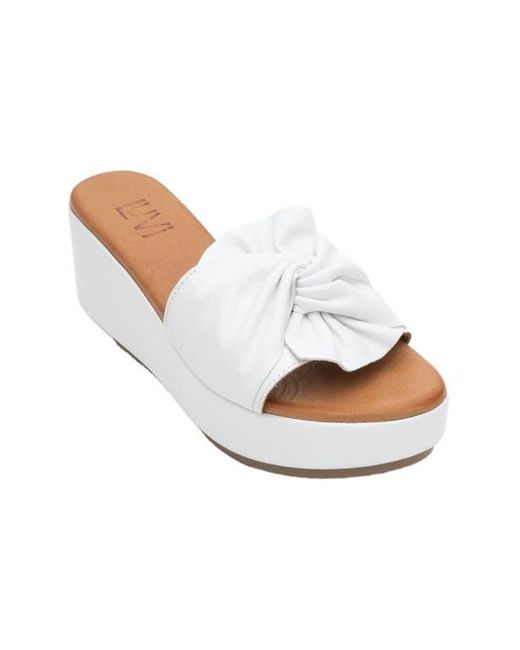 Forever & Always Shoes White Syndra Bow Wedge Leather Sandal