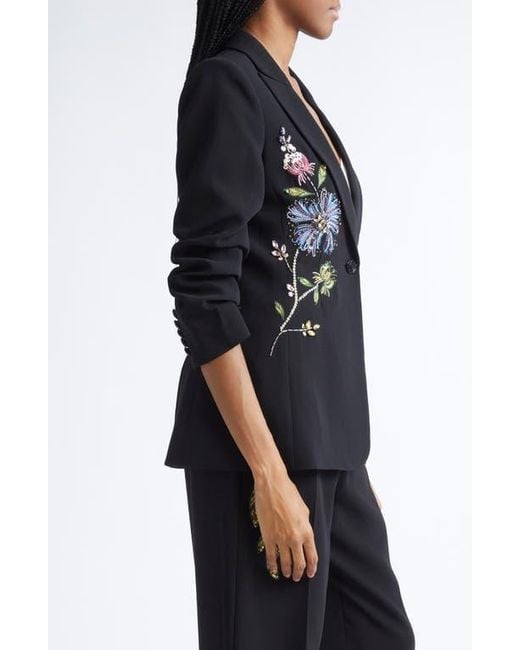 Cinq À Sept Black Sequin Floral Scrunched Sleeve Blazer