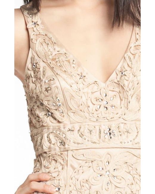 Sue Wong Natural V-Neck Embroidery & Bead Overlay Gown