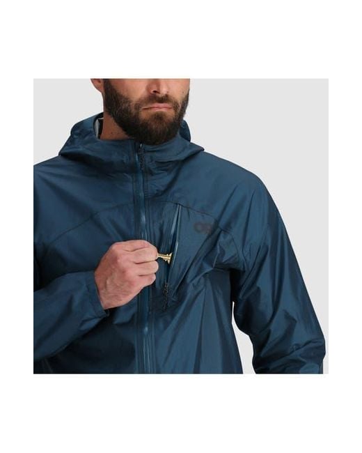 Outdoor Research Blue Helium Rain Ultralight Hooded Jacket for men