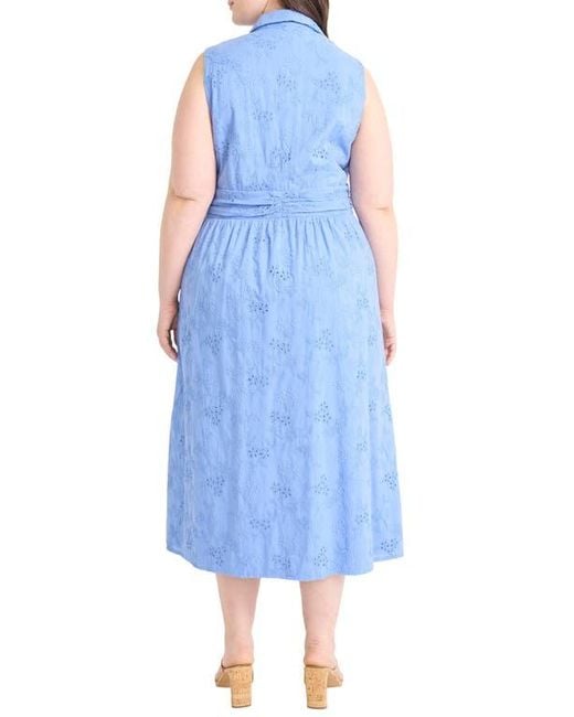 Maggy London Blue Eyelet Front Wrap Sleeveless Maxi Dress
