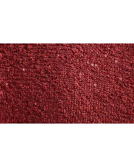 Lela Rose Red Sequin Knit Short Sleeve Mock Neck Top