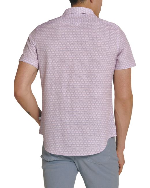 7 Diamonds Purple Layne Geo Print Short Sleeve Performance Button-up Shirt for men