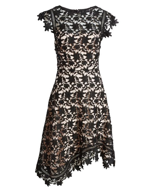 Eliza J Black Lace Asymmetric Cocktail Dress
